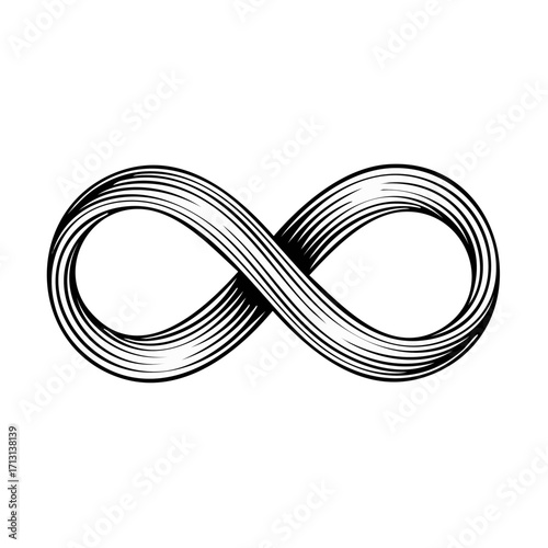 Hand drawn infinity symbol icon. Black and white line art vector illustration of an endless loop.