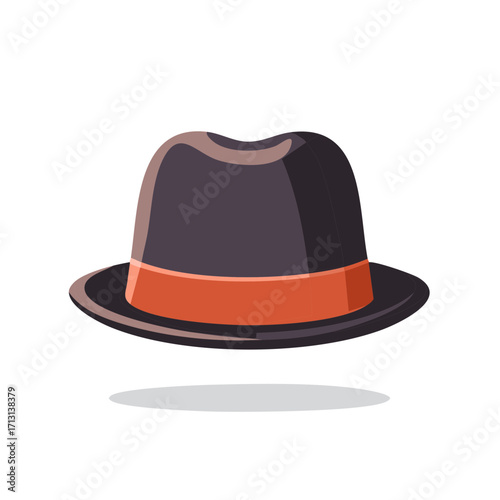 Classic mens fedora hat with an orange ribbon vector illustration of vintage headwear