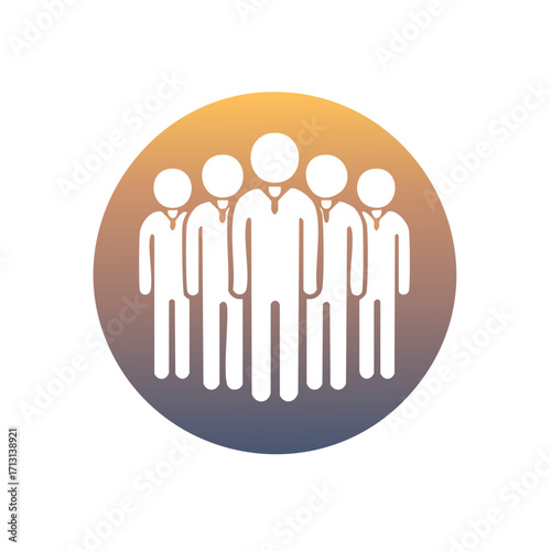 Group of people icons in a circle with gradient background representing unity and teamwork