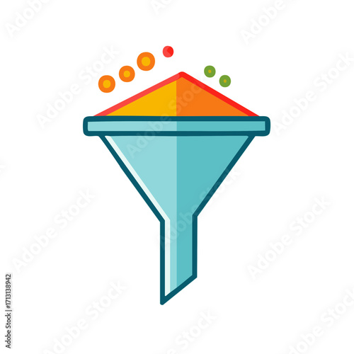 Funnel Illustration Showing Filtration and Sorting Process With Colorful Bubbles