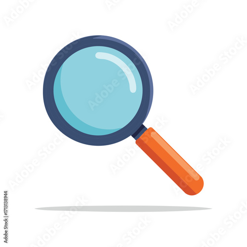 Illustration of a magnifying glass with blue rim and orange handle, search tool