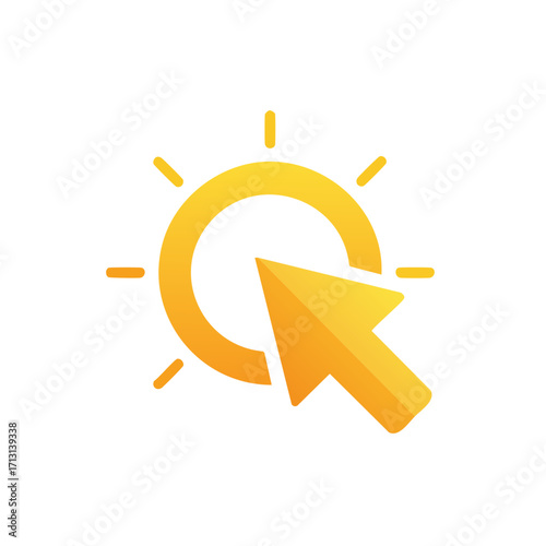 Click sun icon with mouse pointer cursor symbolizing new ideas and digital engagement
