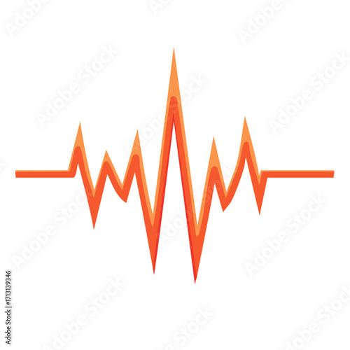 Orange electrocardiogram tracing on white, heartbeat, pulse, signal, health graphic
