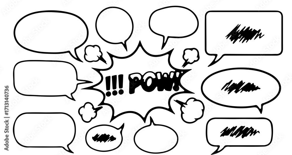 Fototapeta premium Collection of comic book style speech bubbles and sound effects.