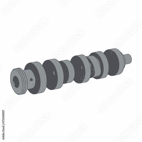 Isolated crankshaft against white background displays mechanical components. Mechanical crankshaft shows intricate design,