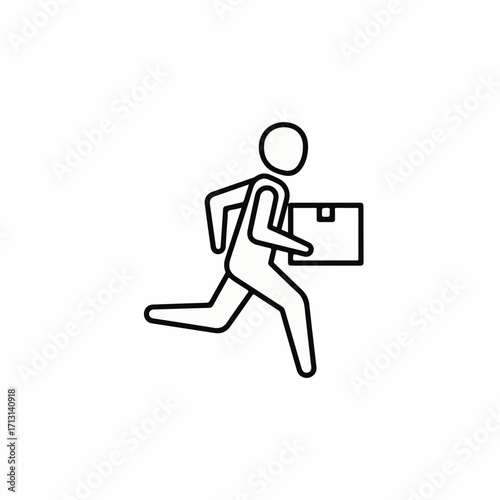 Running delivery person carrying package for fast shipping services, depicting running delivery. Running delivery and holding parcel, illustrating courier in motion and conveying speed.