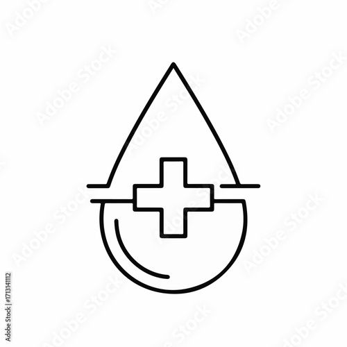 Blood donation outline with medical cross. Blood donation, symbol of giving, saving lives with plasma. Blood donation can symbolize health, aid and charity for medical purposes, so support campaign.