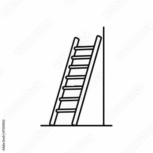 Ladder leaning against wall in simple line art. Ladder is essential equipment for reaching higher places in homes and construction sites. Consider ladder for conceptual illustrations about aspiration,