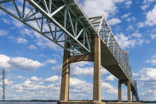 Bild auf Leinwand The Commodore Barry Bridge over the Delaware River at Subaru Park in Chester Pen