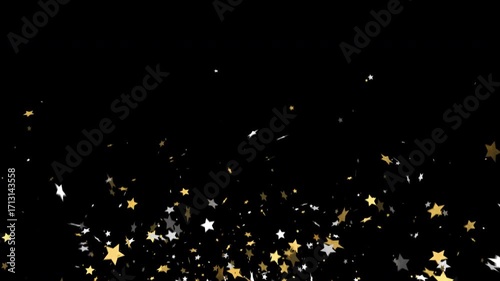 Confetti Explosion. Animation of beautiful sparkling golden confetti stars on a transparent background.