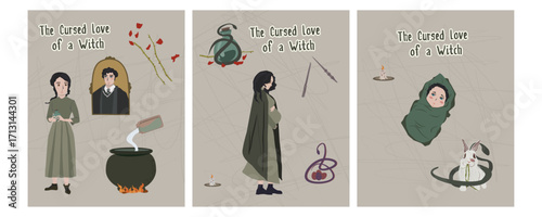 Cursed Love of a Witch – 3 Posters Illustration Set