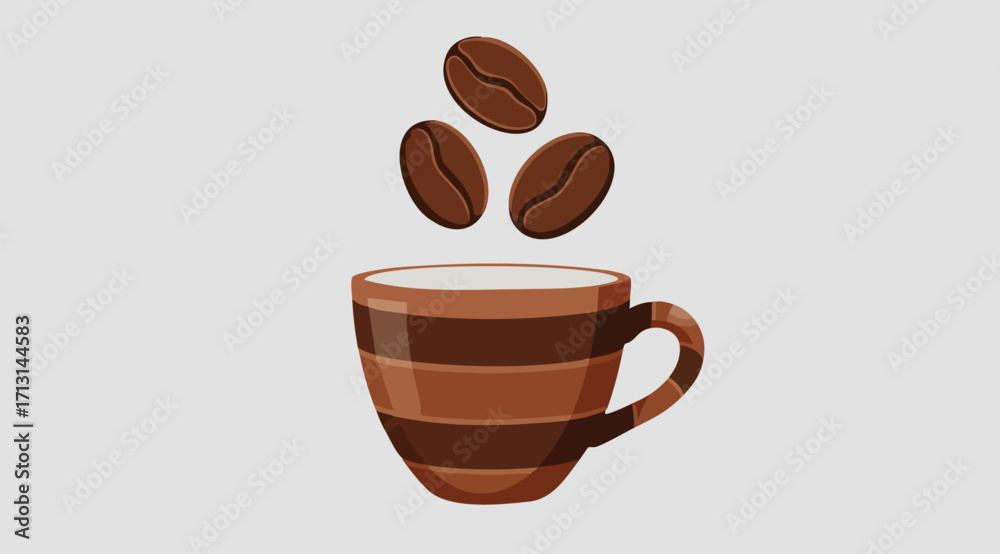 Obraz premium Stylized Coffee Cup with Falling Roasted Beans Illustration