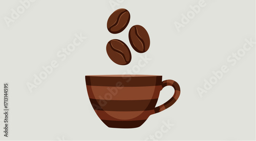 Minimalist Coffee Icon with Beans and Striped Mug