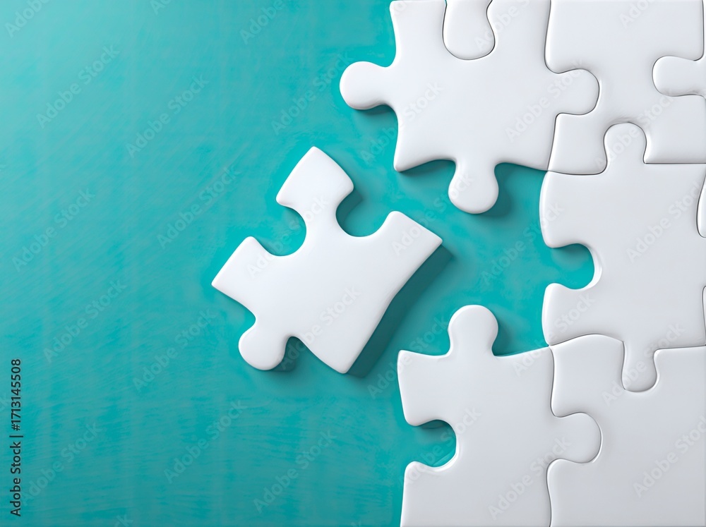 Obraz premium White puzzle pieces on teal background