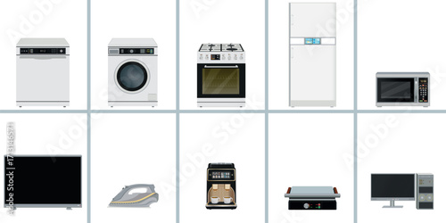 different types of electronic home appliances set