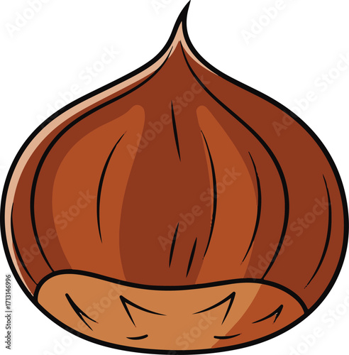  A detailed close-up illustration of a single chestnut rendered in a pixel art style. 