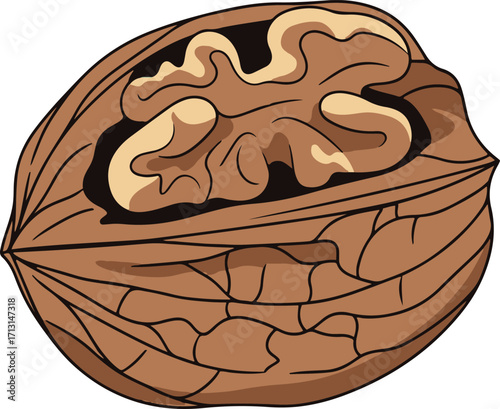 A close-up illustration of a walnut, rendered in pixel art style. 