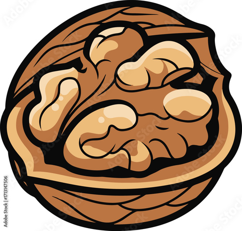  The foreground features a single walnut, depicted in a pixel art style.