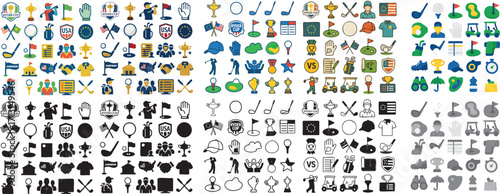 Golf Sports Icons Set Colorful and Black Silhouettes.