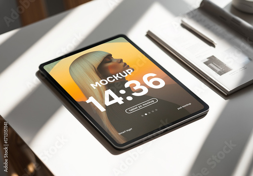 Tablet pc on table mockup