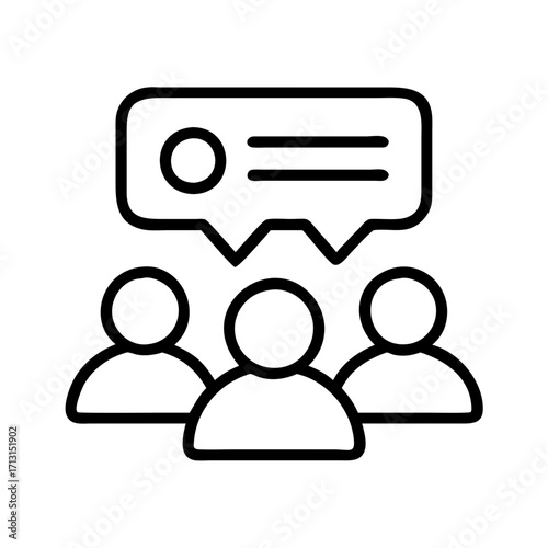 Illustration of team collaboration discussion meeting with speech bubble and group of people