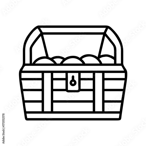 Treasure chest vector illustration, pirate loot, gold coins, ancient container, wealth and fortune icon