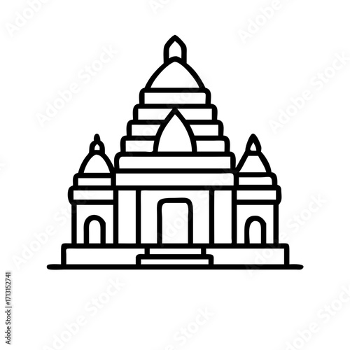 Drawing of asian temple architecture vector, pagoda building illustration, buddhist shrine design