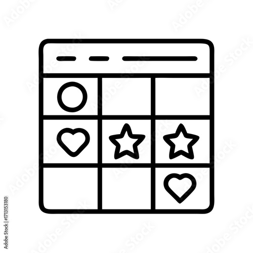 Bingo card template with shapes circle heart and star for game night party celebration event