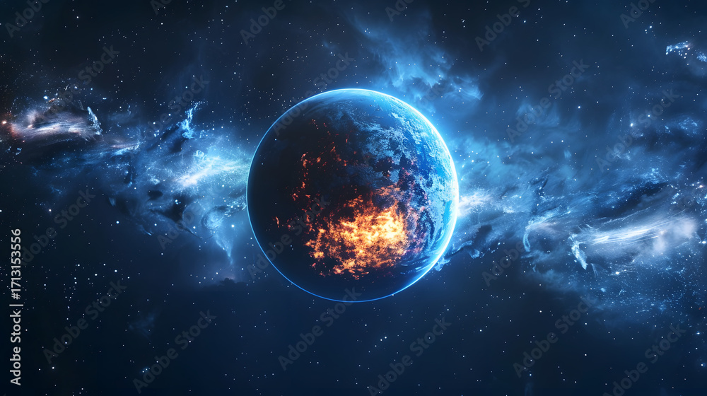 Fototapeta premium Surreal glowing planet in deep space 