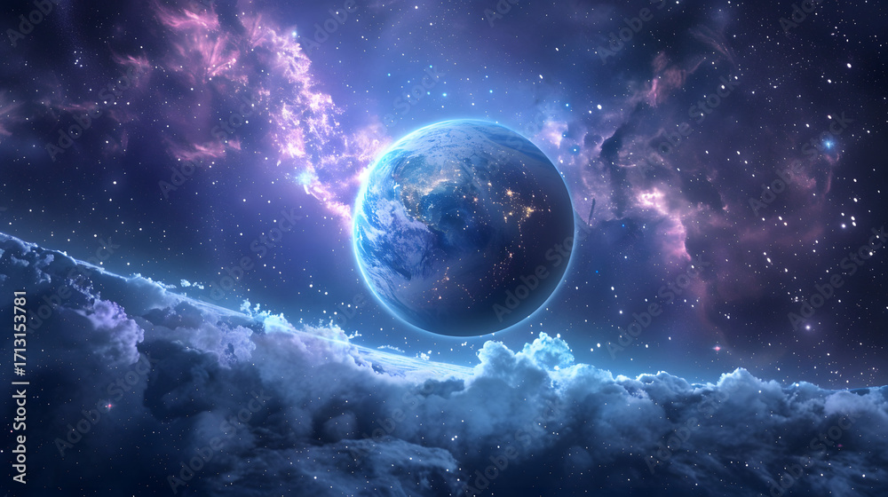 Obraz premium Surreal glowing planet in deep space