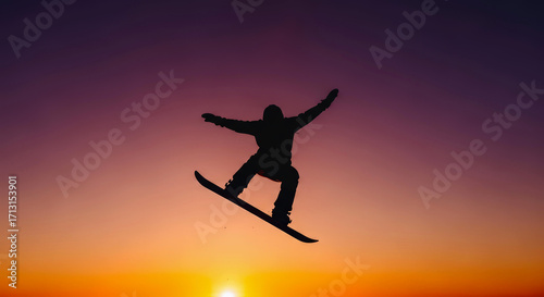 Wallpaper Mural An iconic silhouette of a snowboarder in flight against a sunset sky, an image of freedom and triumph over human limits Torontodigital.ca