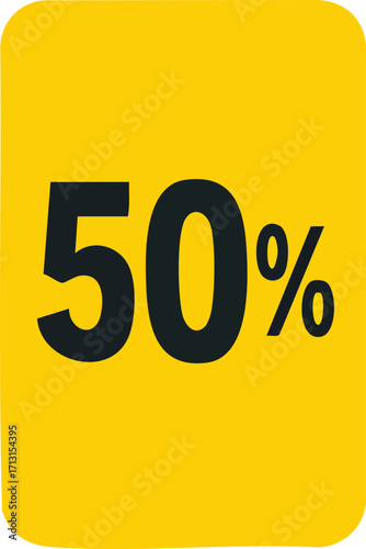Yellow Discount Sign Showing 50 Percent Off.