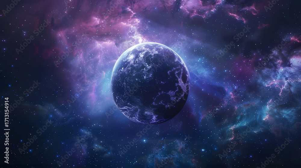Fototapeta premium Surreal glowing planet in deep space 