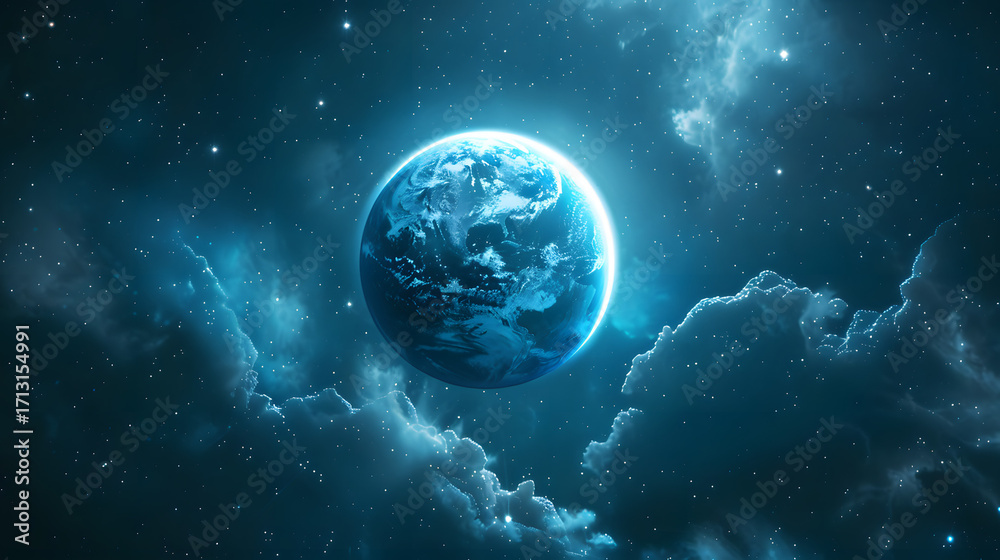 Fototapeta premium Surreal glowing planet in deep space 