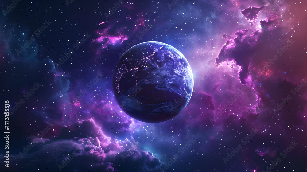 Obraz premium Surreal glowing planet in deep space