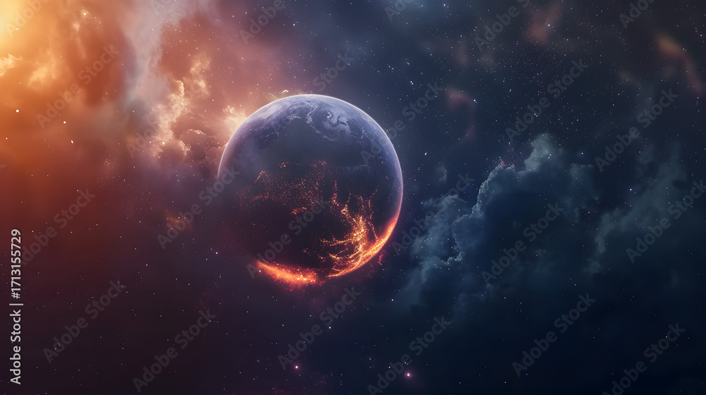 Fototapeta premium Surreal glowing planet in deep space 
