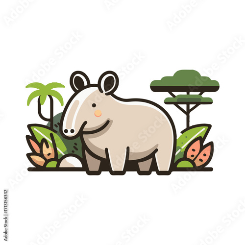 Cute Vector Illustration of a Tapir