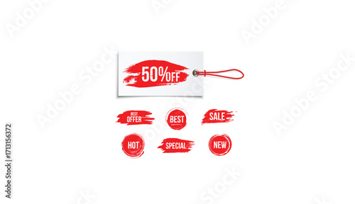 Discount offer label tag with percentage sign sale best offer hot special new meseeage on red rubber stamps set