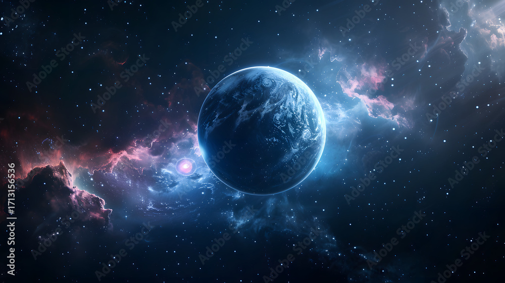 Fototapeta premium Surreal glowing planet in deep space 