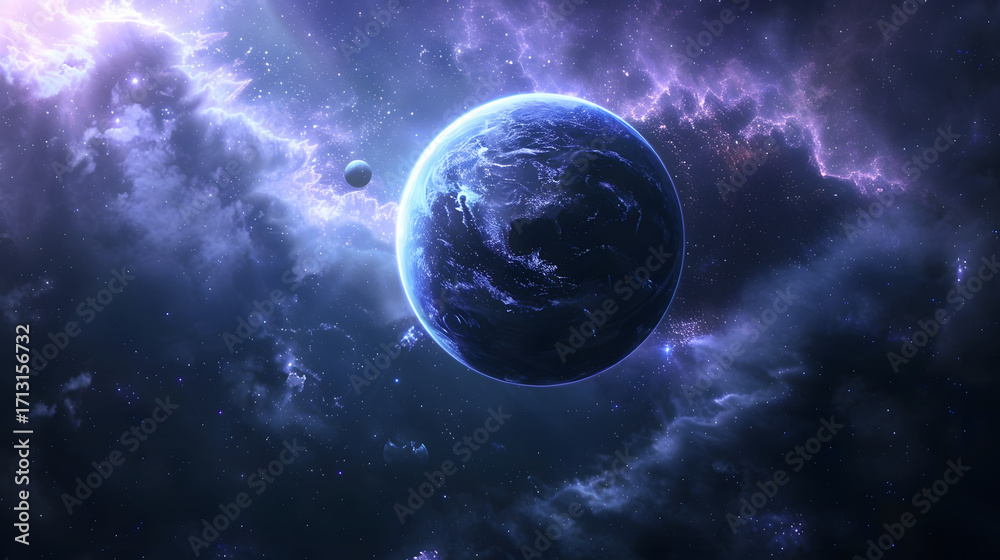 Fototapeta premium Surreal glowing planet in deep space 