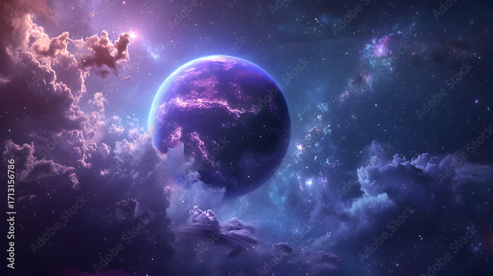 Obraz premium Surreal glowing planet in deep space