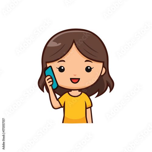 A young girl happily talking on a mobile phone. She appears cheerful and engaged in her conversation.