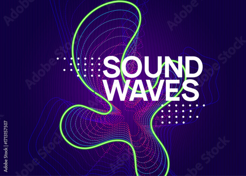 Party Banner. Pink Sound Background. Soundwave Radio Illustration. Music Electro Element. Blue Techno Set. Concert Vector. Discotheque Event. Green Party Banner
