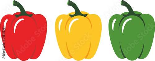 Vibrant Bell Peppers A Trio of Red, Yellow, and Green Vegetables on a White Background