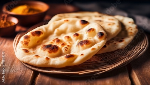 Close Up Of Freshly Baked Plain Naan Bread
