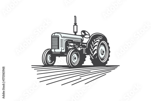 vintage tractor vector silhouette black and white