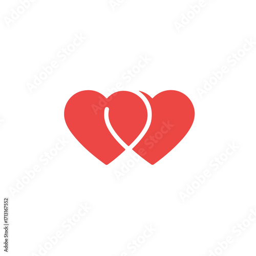 Two red hearts connected by a white line symbolizing unity and love. Perfect for valentines day designs or relationshipthemed projects.