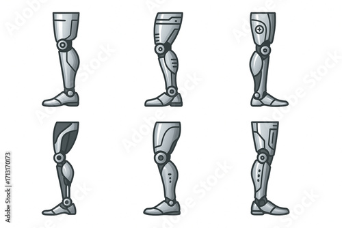 Futuristic bionic leg prosthesis icons minimalist robotic medical