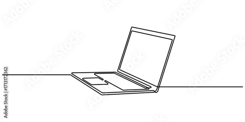 One line drawing of laptop gadget. Single line drawing of laptop gadget isolated on white background. Vector illustration. Minimalist laptop continuous one line drawing illustration