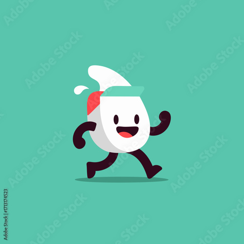 Cheerful Cartoon Milk Character Running with a Baseball Cap
